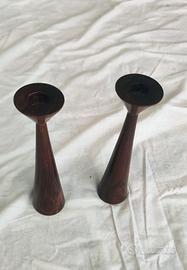 Coppia Portacandele Vintage in Legno Massello 20cm