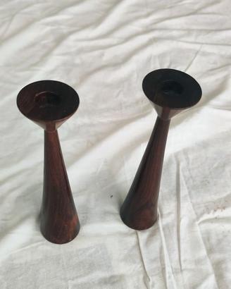 Coppia Portacandele Vintage in Legno Massello 20cm