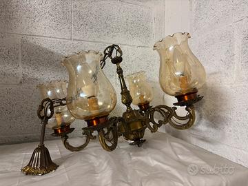 Lampadario vintage a 6 luci con calici vetro fumé