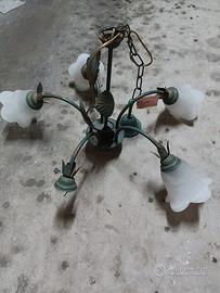 lampadario in ferro 5 luci verde salone soggiorno 