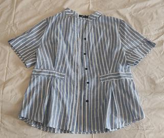 Camicia in lino a righe bianche e celesti Shein XL
