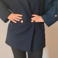Cappotto corto vintage blu, stile marinaro in lana