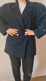 Cappotto corto vintage blu, stile marinaro in lana