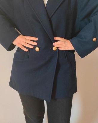 Cappotto corto vintage blu, stile marinaro in lana