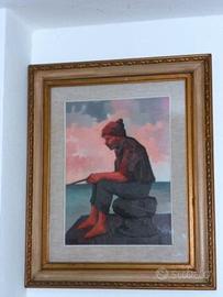 Pittura olio su tela - pescatore