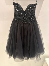 Vestito corto nero con perline