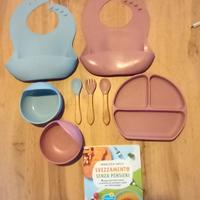 2 Set pappa silicone +5bavaglini+libro svezzamento