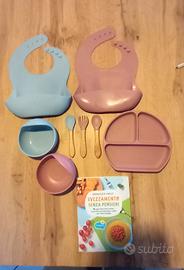 2 Set pappa silicone +5bavaglini+libro svezzamento