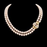 Collana Perle Giapponesi 2 fili Oro 18k e Diamanti