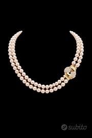 Collana Perle Giapponesi 2 fili Oro 18k e Diamanti