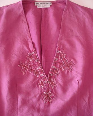 Blusa ARMANI di seta viola con perline, TG. 40