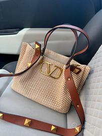Borsa a tracolla in paglia Rockstud