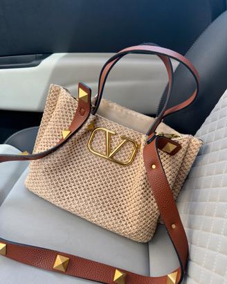 Borsa a tracolla in paglia Rockstud