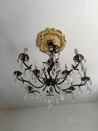 Lampadario a cristalli stile Liberty – ottone brun
