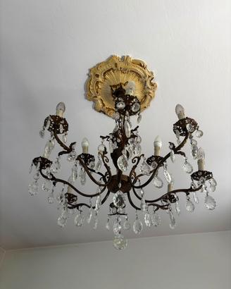 Lampadario a cristalli stile Liberty – ottone brun