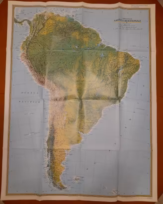 Mappa fisica del Sud America. 100 cm x 77  cm. Nat