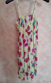 Vestito abito prendisole in viscosa giallo a fiori