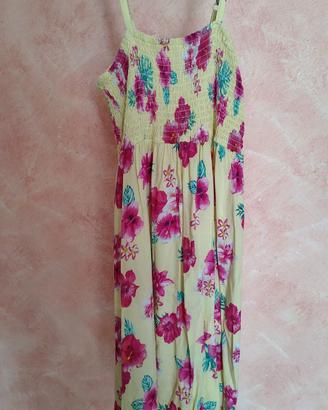 Vestito abito prendisole in viscosa giallo a fiori