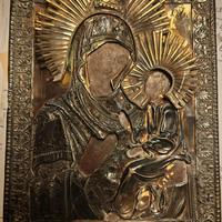 Antica icona russa XIX secolo in argento e legno