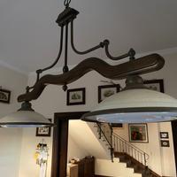 Lampadario legno e ottone