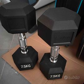 2 Manubri esagonali gommati 7,5kg cad. - nuovi