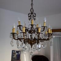 Lampadario Antico 16 Luci Bronzo e Cristalli