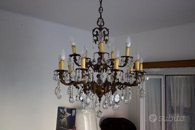 Lampadario Antico 16 Luci Bronzo e Cristalli