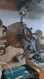 Lampadario a sospensione con ruota  di carro