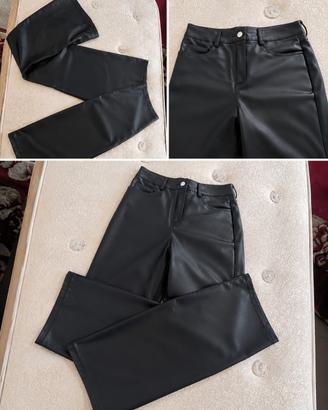 Pantaloni a zampa in pelle e vita alta 