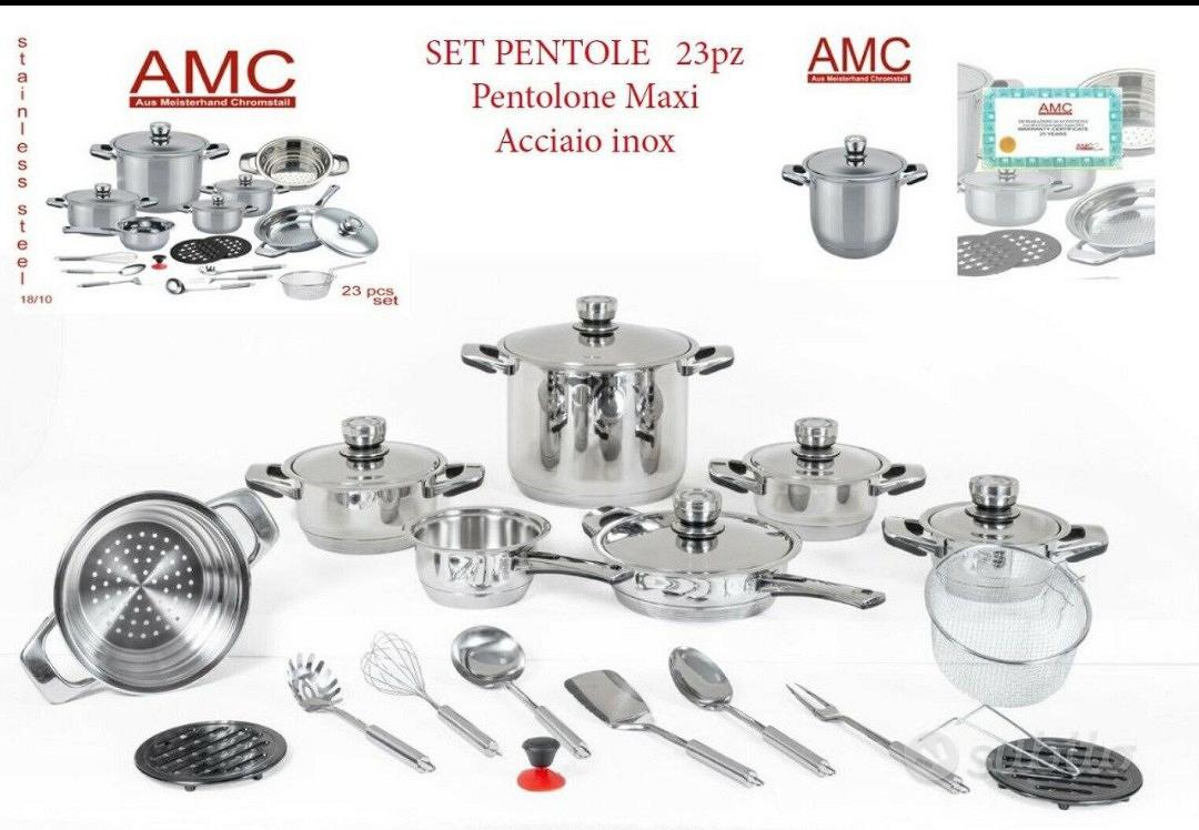 Set batteria pentole in acciaio inox 18/10 da 23pz e set coltelli