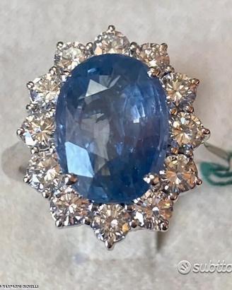 ANELLO ORO 18kt. DIAMANTI E ZAFFIRO CERT. 5,90