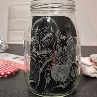 Barattolo in vetro XL con disegno anime a fresa