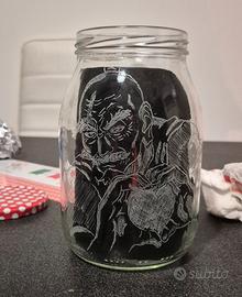 Barattolo in vetro XL con disegno anime a fresa