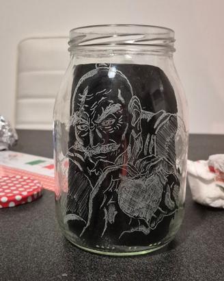 Barattolo in vetro XL con disegno anime a fresa