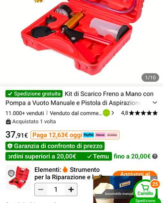 Kit di scarico olio freni