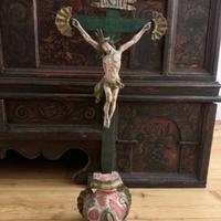 Antico Crocifisso da altare, legno policromo  60cm