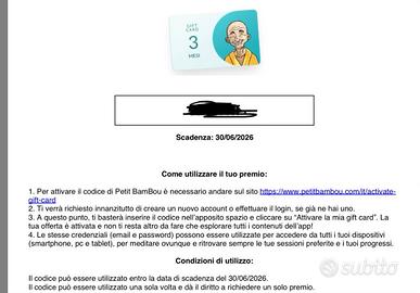 Gift Card Petit BamBou 3 mesi gratis