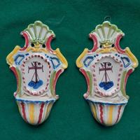 Acquasantiere ceramica coppia antiche dipinte mano
