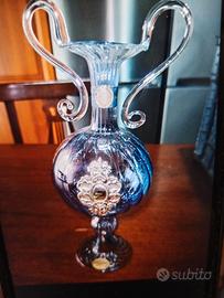 vaso anfora vintage in Vetro soffiato e argento