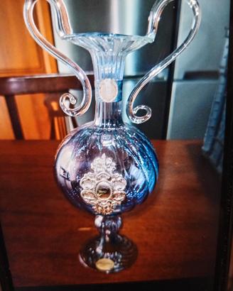 vaso anfora vintage in Vetro soffiato e argento