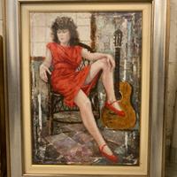 QUADRO VINTAGE RAFFIGURANTE DONNA CON CHITARRA
