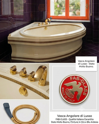 Vasca Angolare di Lusso FAB-GLASS – Finiture Oro –