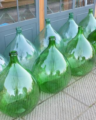 Damigiane vetro verde Empoli vino olio anni 70