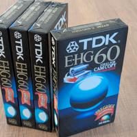 4 videocassette VHS TDK sigillate da 60 minuti