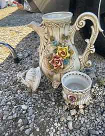 Brocca antica decorata e vaso - Made in Italy