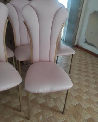 6 Sedie rosa finiture oro