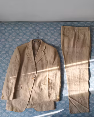 Abito completo uomo 100% Puro Lino beige Tg.46