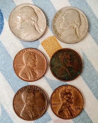 USA, 1 Cent 1920, 1948, 1956, 1960 / 5 Cents, 1941