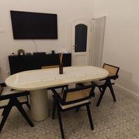 4 sedie in legno lino e rattan 