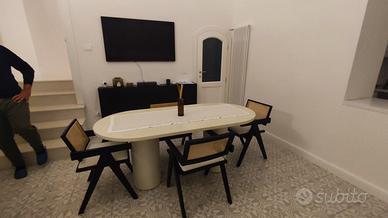 4 sedie in legno lino e rattan 